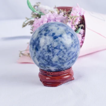 

Hand massager 40mm Blue Spot Jasper Sphere Quartz Crystal Ball With wooden base Feng shui healing mineral crystals Home Decor