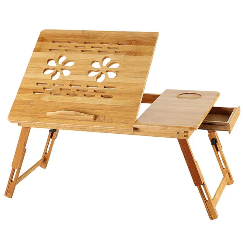 

Adjustable Bamboo Laptop Desk Students Dormitory Bed Desk Folding Portable Laptop Table With Cooling Hole With Drawer 50*30 CM