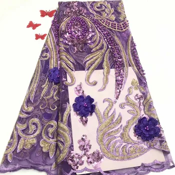 

Nigerian Tulle Lace Sequin Fabric Purple High Quality African Sequins Lace Fabric New African Guipure Lace Fabric 2019 Gold