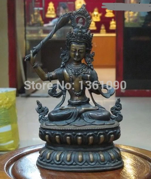 

xd 00679 9"Tibet Folk Classical 100% Purple Bronze Manjusri Kwan-Yin Buddha Statue