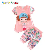 Летняя одежда для маленьких девочек с коротким рукавом костюм корейский детские детская одежда для девочек Повседневный Спортивный принт футболка+ комплект со штанами