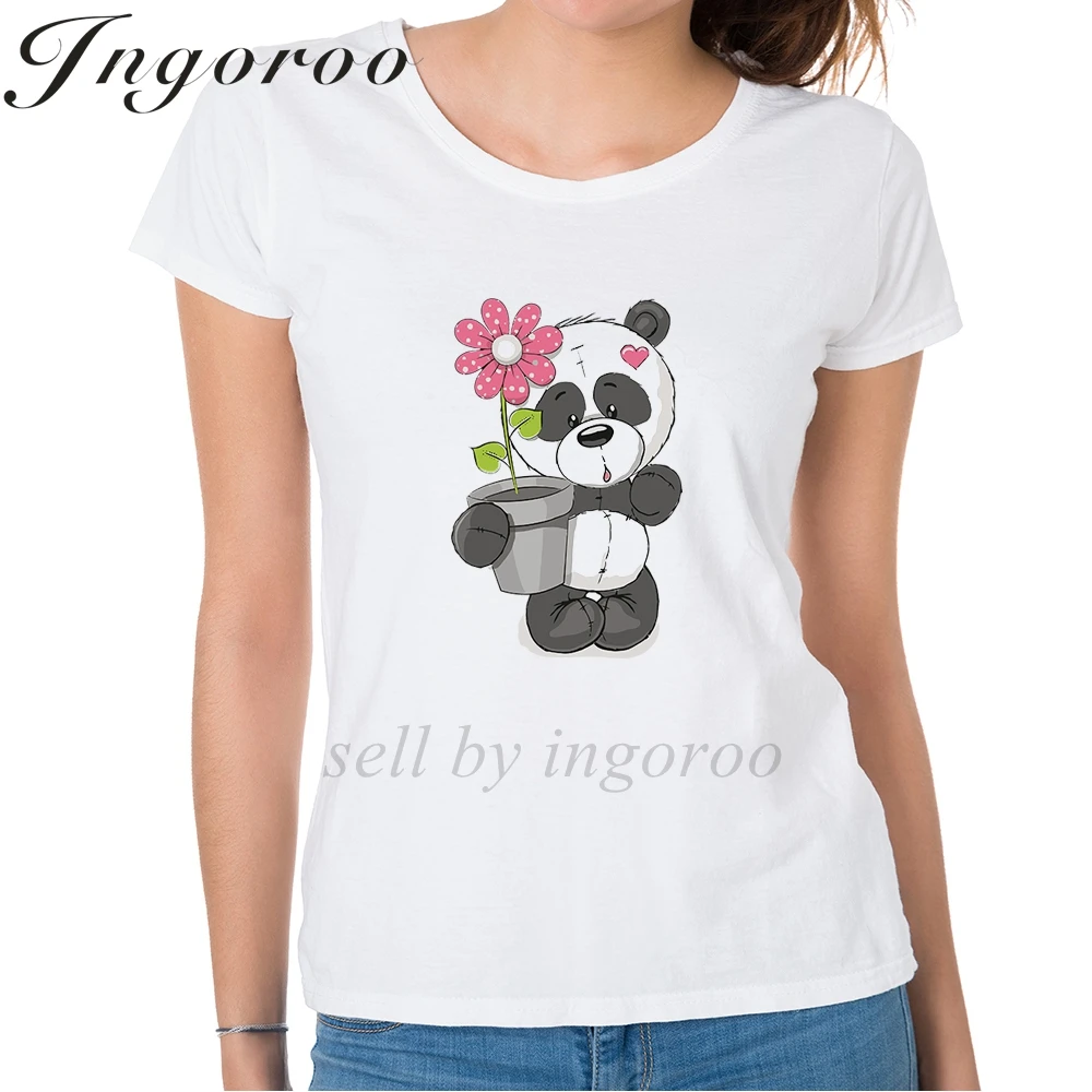 Babaseal Panda With Flowers Print Letter T Shirt Alien Korean Casual Shirts Funny Off White Tee Tops Summer Trippy Cactus Shirts