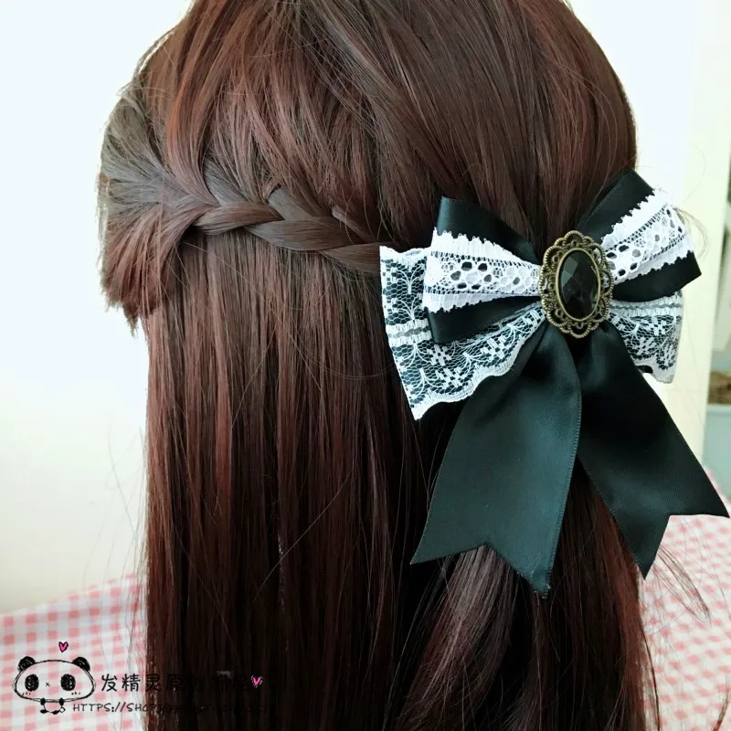 Мягкий японский стиль милая Лолита ручной работы каваи бант с кружевной отделкой шпилька головной убор косплей женские аксессуары для волос боковой зажим