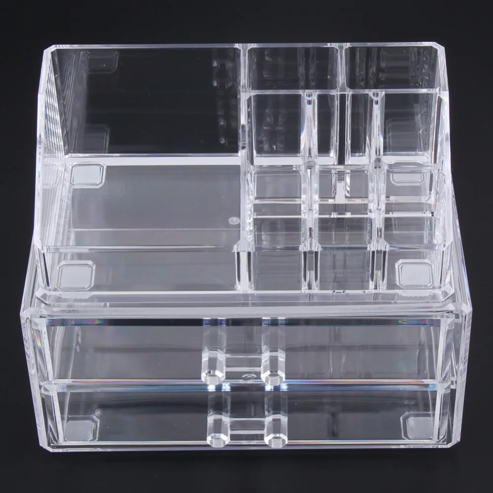 

Transparent Clear Two Layer Drawers Acrylic Cosmetic Organizer Drawer Makeup Case Storage Insert Holder Box Free Shipping
