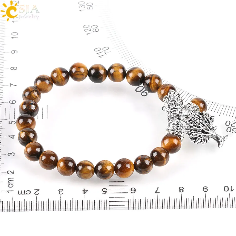 CSJA Natural Tiger Eye Lucky Gem Stone Tree of Life Bracelets 2017 Rosary Reiki Healing Energy Mala Yoga Beads Men Jewelry E725 4