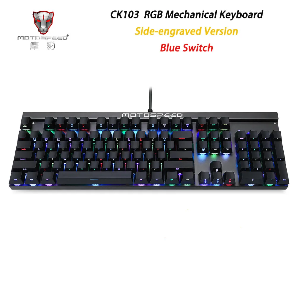 Motospeed CK103 игровая механическая клавиатура с боковой гравировкой 14 режимов RGB подсветка USB2.0 104 ключи против привидения синий переключатель