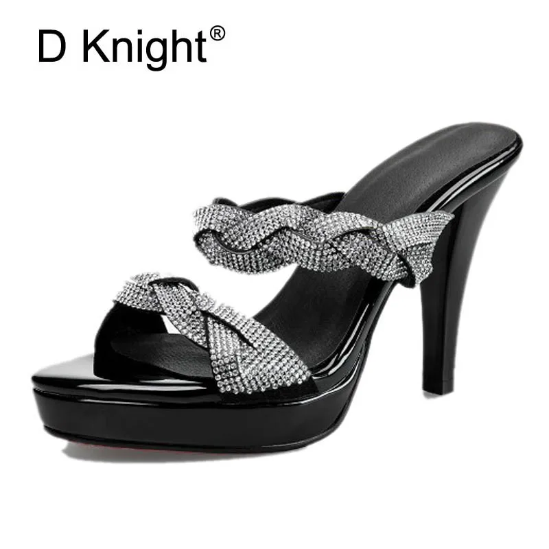 

Summer High Heels Women Sandals Rhinestones Slides Party Wedding Shoes For Woman Fashion Bling Crystal Casual Beach Flip Flops