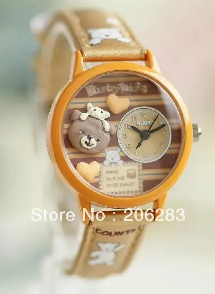 

KR711 Kuori watch 3D bear kids wristwatch DIY Handmade Genuine Leather Quartz Children watch bracelet 1pc+free shipping