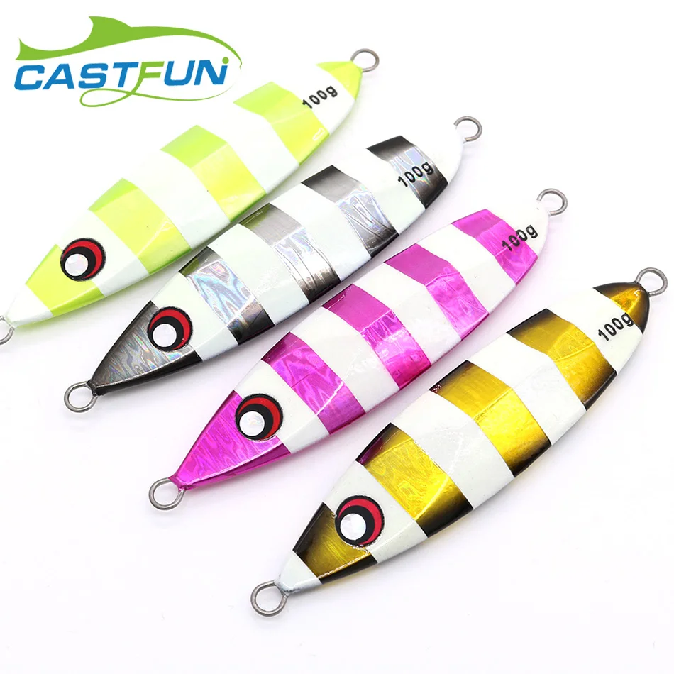 

CASTFUN Slow Pitch Jigging 60g 80g 100g 150g Metal Jig Slow Fall Glow Strip Saltwater Jigs Jig Lure Hard Bait