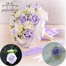 Perfectlifeoh Романтическая Свадебная Роза для подружки невесты Жемчуг Искусственные цветы Свадебные букеты на запястье корсаж и жених бутоньерка