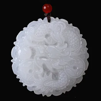 

Package mail jade expected white and delicate white jade dragon show bead jade pendant in xinjiang Premium suet white wholesale