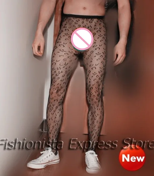 Men's Pantyhose Male sexy Leopard grain mesh Stockings Tights men network Pantyhose 8127