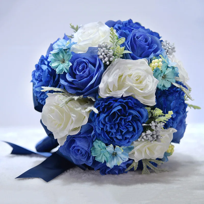Kyunovia Best невесты букет искусственных цветов ярко-синий шелк цвета розового золота набор для душа цветок на запястье Бутоньерка Свадебный букет невесты D42
