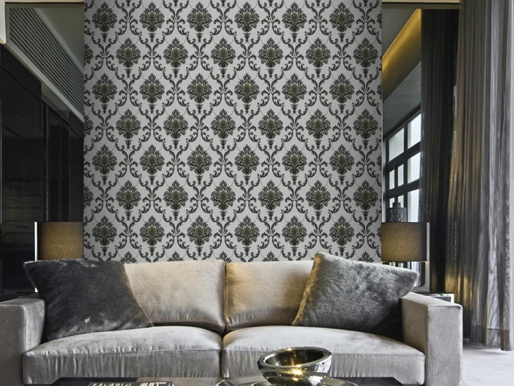 Водонепроницаемый 3D Европейский большой цветочный Дамаск обои для стен Рельефный цветок Текстурированные Настенные покрытия в рулонах серый, черный