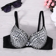 Женский сексуальный бюстгальтер, стразы, металлик, панк стиль, Клубная одежда, одежда для стриптиза