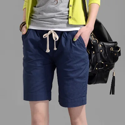 Летние женские шорты модные повседневные льняные шорты с эластичным поясом и карманами - Цвет: Синий