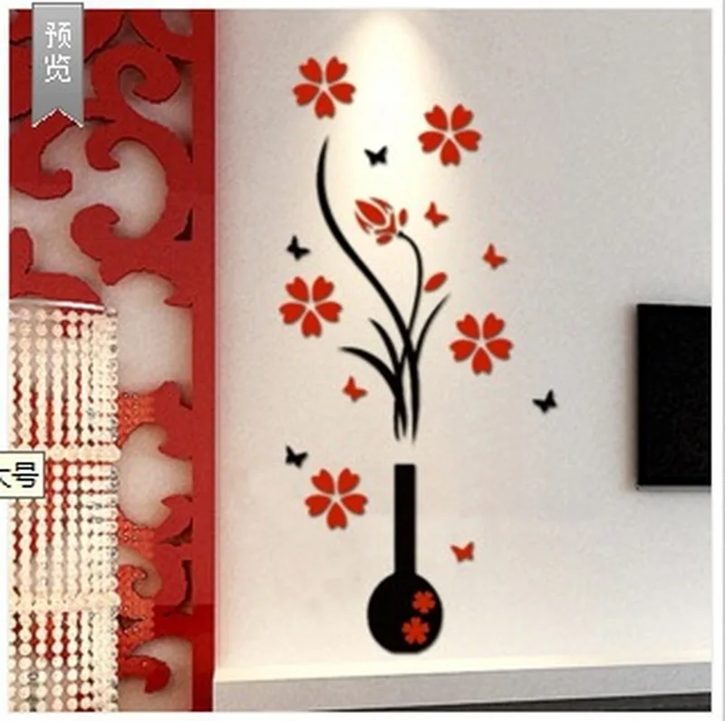 

2019 DIY Vase Flower Tree 3D Wall Stickers Decal Home Decor Wallpapers for Living Rooms Kitchen Decorations