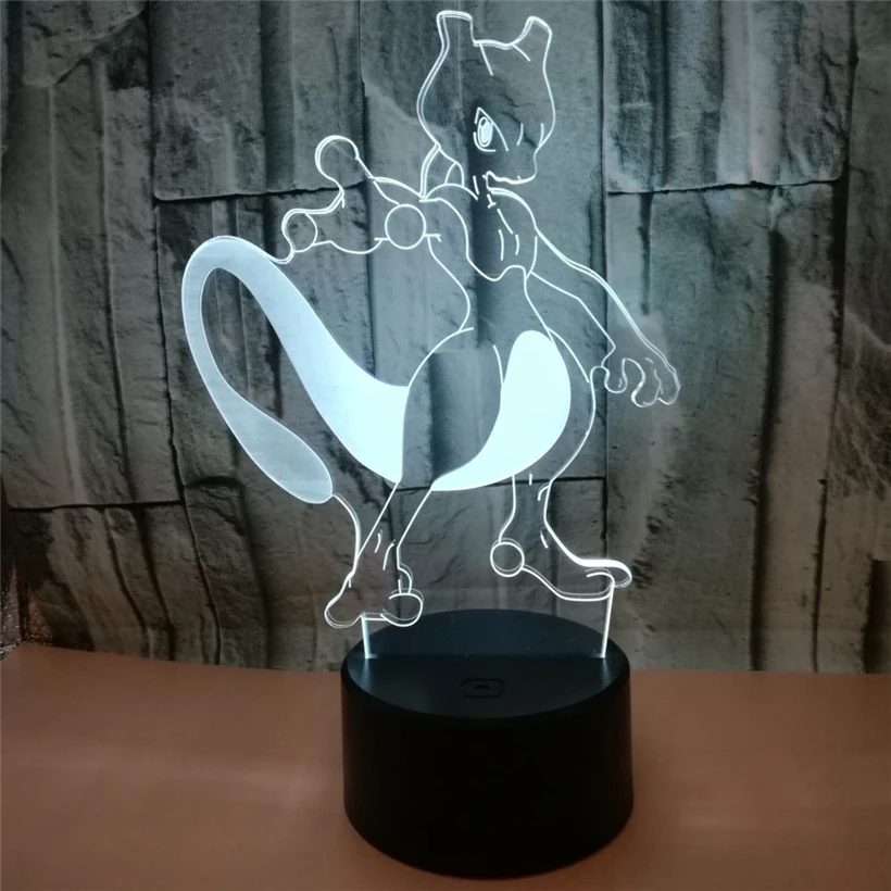 Покемон 3D мультфильм фея ночник 7 цветов изменить визуальный акриловый спальня настольная лампа домашний декор Освещение подарок для детей