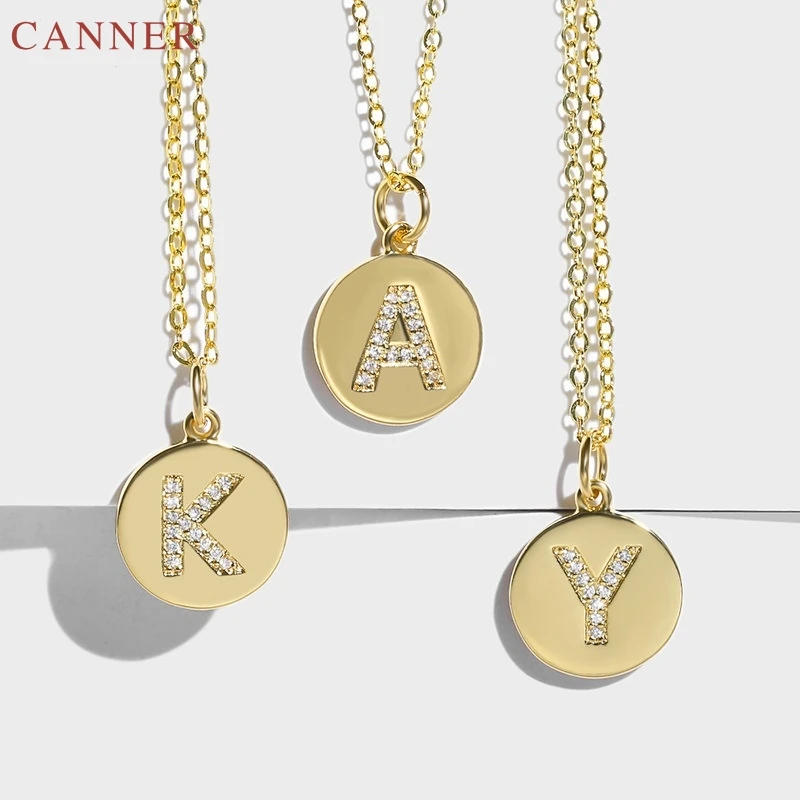 Metal Round Pendants Necklaces for Women Letter Necklace Initial Pendant A-Z Alphabet Collar Chain Jewelry Best Gifts C35