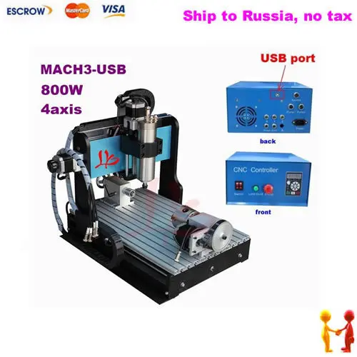

Ship to Russia, no tax CNC engraving machine 3040Z-USB 800w 4 axis, 3D design CNC Router limit switch