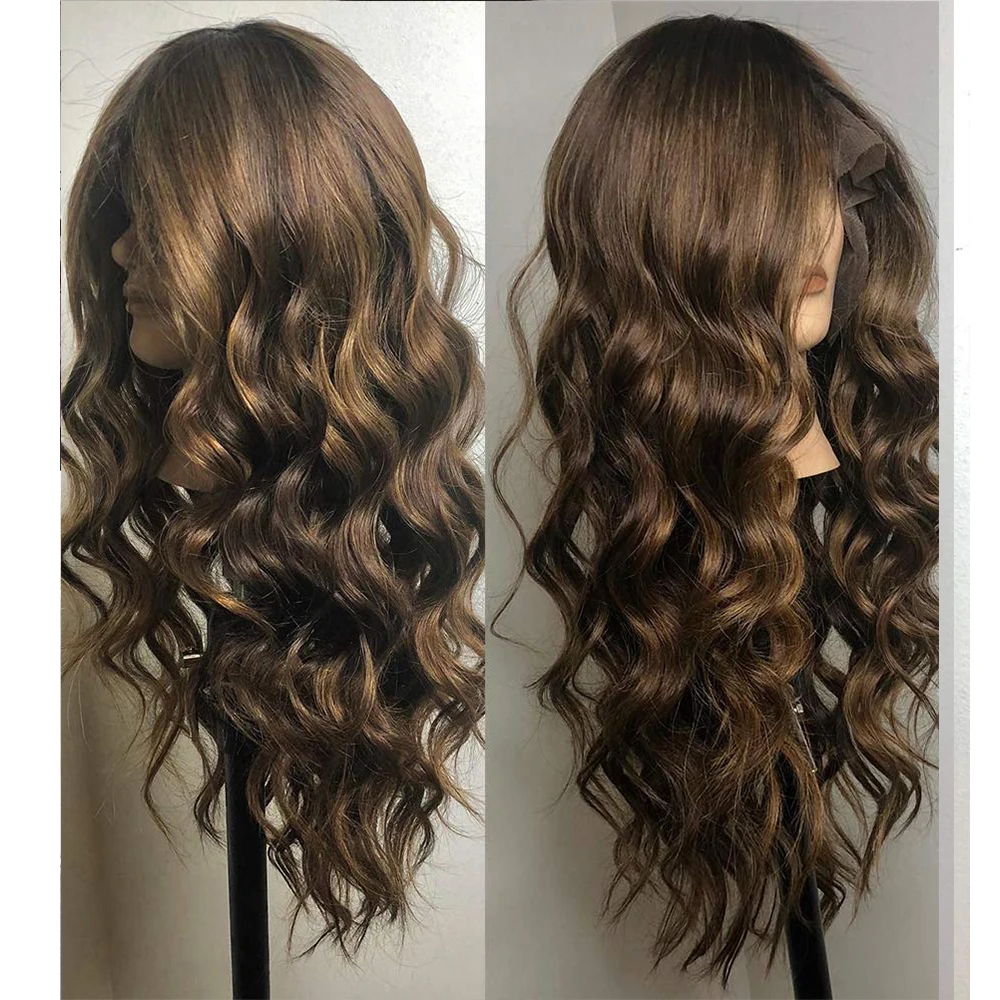 SimBeauty Body Wave Lace Front Human Hair Wigs Brazilian Remy with Baby Hair Soft Chocolate Color p
