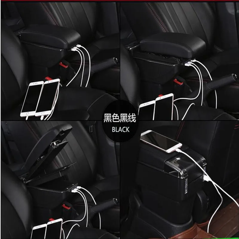 

For Renault Sandero Stepway armrest box central Store content Storage box armrest box with cup holder ashtray USB interface