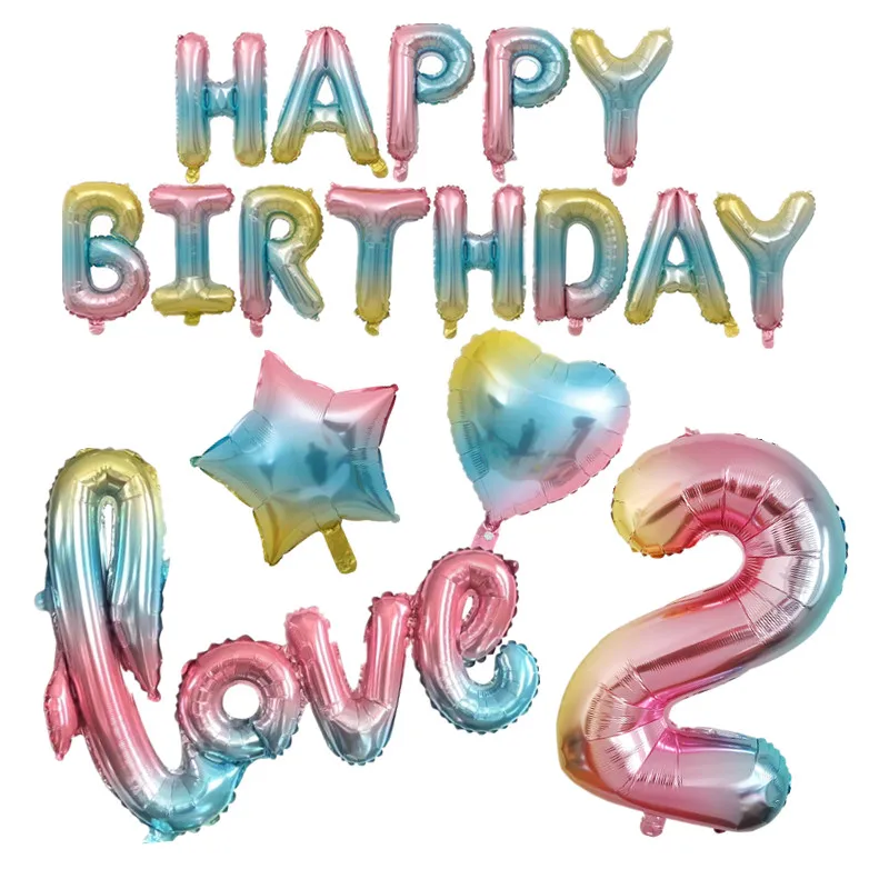 Gradient Color Heart Number Foil Balloons Rainbow Digit Happy Birthday Party Decorations kids Figure Wedding Balloon Baby Shower | Дом и сад