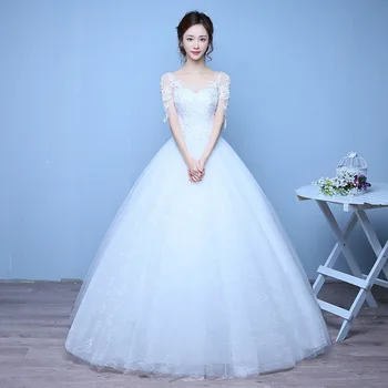 

2019 New Solid Color Boat Neck Ankle-length Cute Elegant Wedding Dress