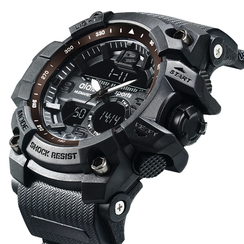 Mens Watches Outdoor Men Silicone Sports Watches Black Men's Quartz LED