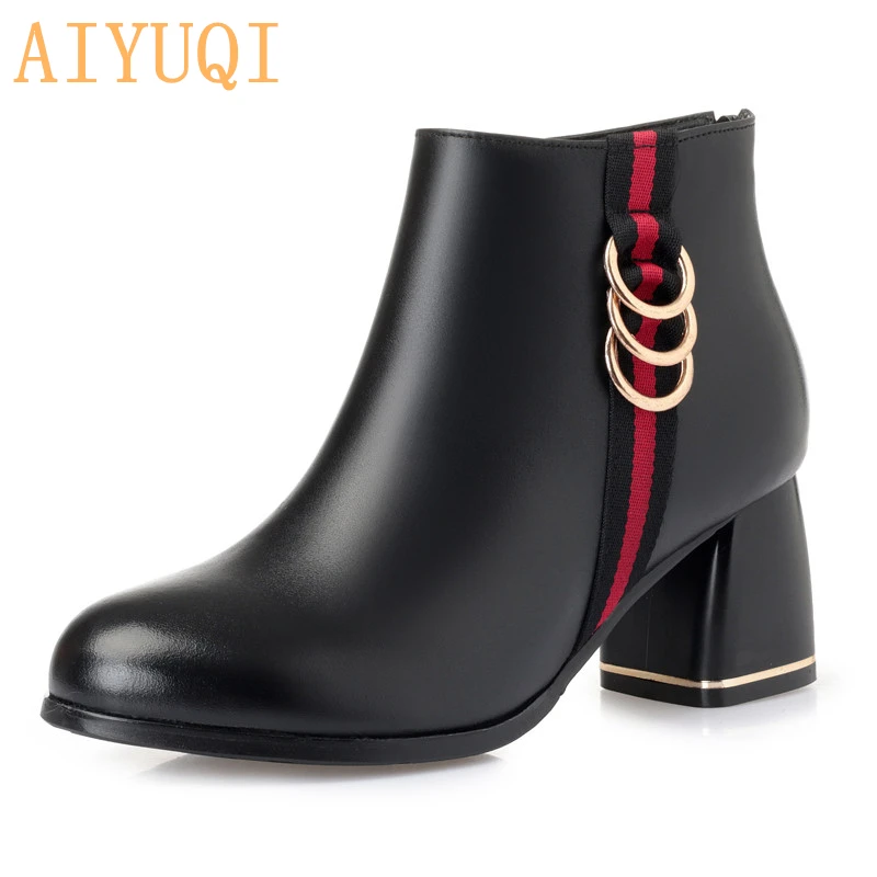

AIYUQI Bare black boots 2019 new genuine leather female Martin boots fashion trend velvet female winter boots women shoes