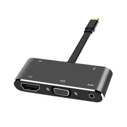 5 в 1 адаптер 5 Порты HDMI, VGA, аудио USB3.0 PD Кабель-адаптер Тип C концентратор Черный SL @ 88