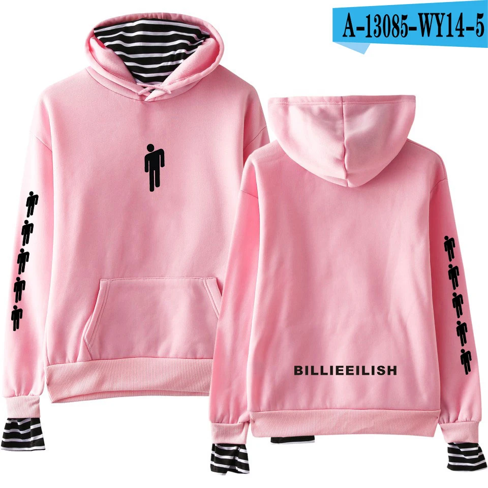 Billie Eilish поддельные толстовки из двух частей женские модные толстовки Kpop свитшоты Новинка Harajuku уличная одежда плюс размер 4XL - Цвет: Pink