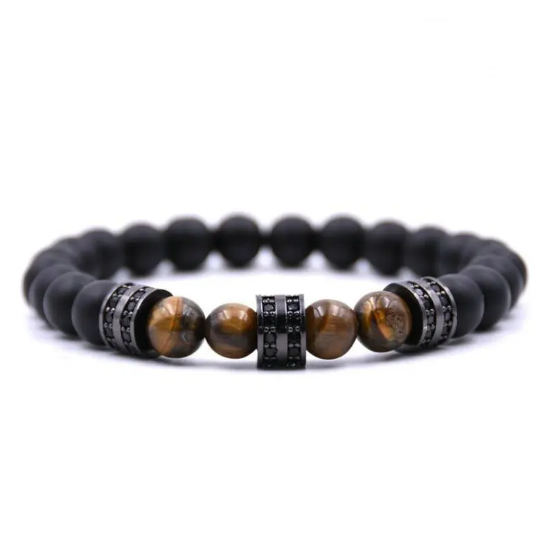 

Men Cylindrical Spacers Bracelet Natural Matte Tiger's Eye Beads Strand Bracelet Micro Pave CZ Beads For Women Handmade Jewelry