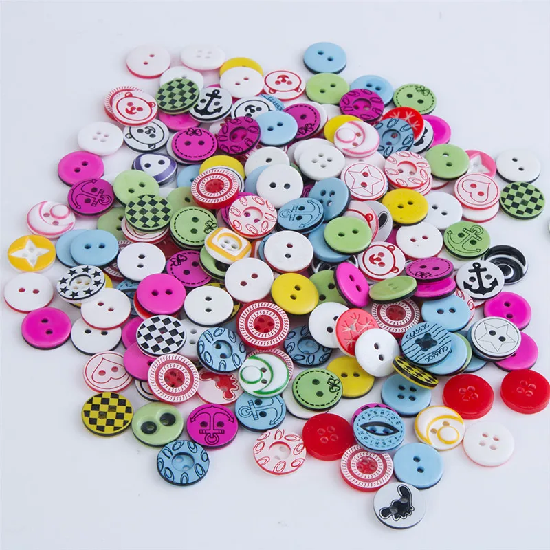 

Lovely 2 Holes 100pcs Multipattern Colorful Button 13x13 mm Plastic Buttons For Sewing Garment Supplies Accessory