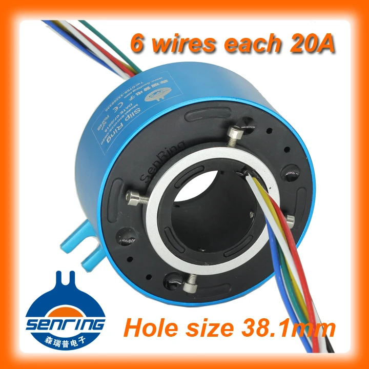 

Manufacturer electrical rotary connector 6 circuits 20A with bore size 38,1mm (1.5'') of through hole slip ring