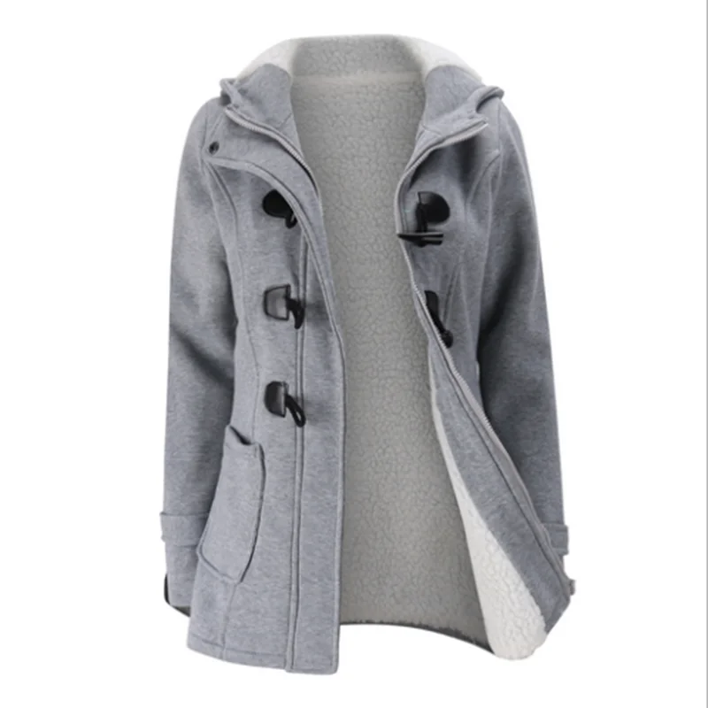 New Women Hooded Ox Horn Button Long Sleeve Coat Outwear Ladies Warm Jacket Tops