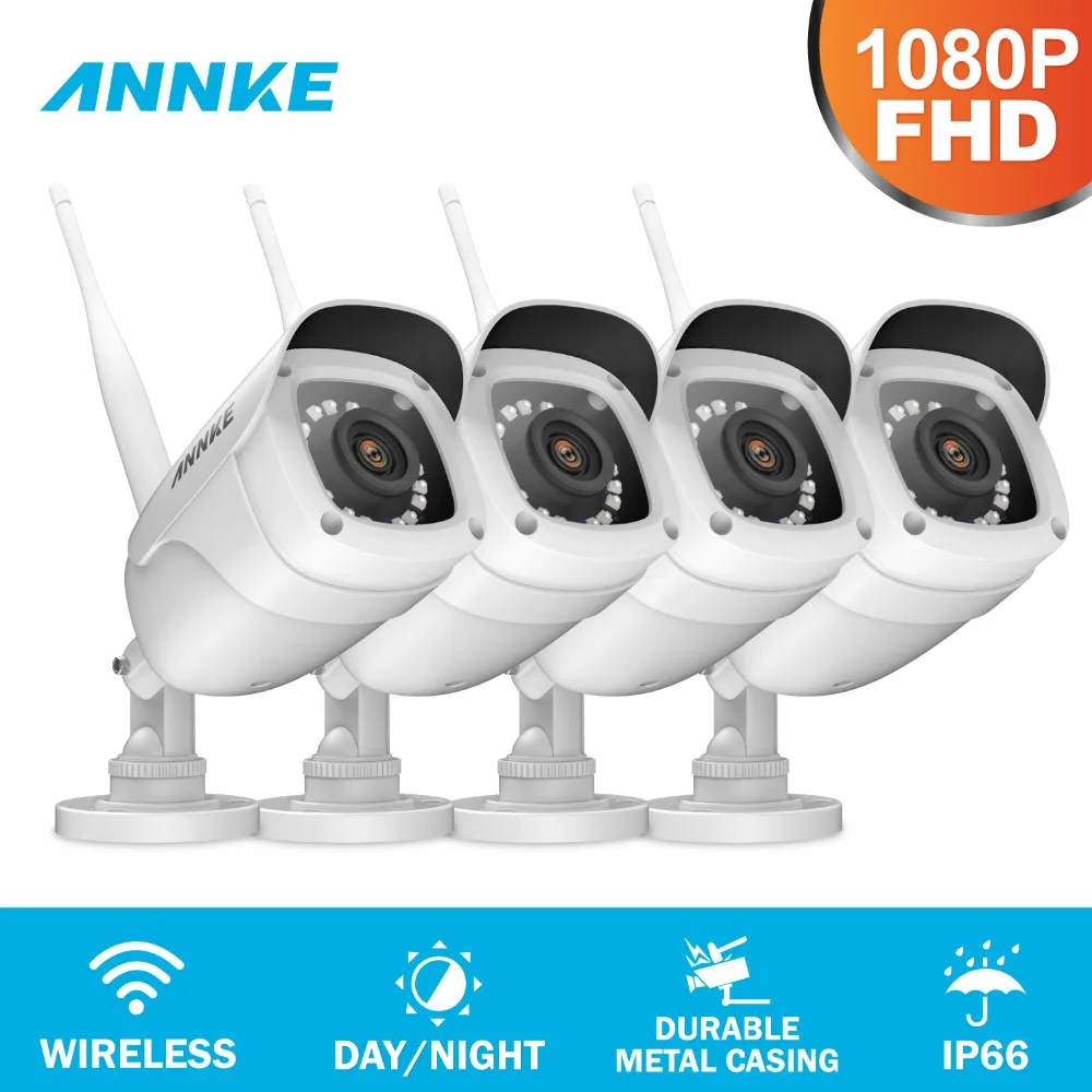 

ANNKE 1080P FHD 4CH 2MP Wireless WIFI IP Camera Bullet Indoor Outdoor IR H.264+ App Security Camera CCTV System Surveillance Kit