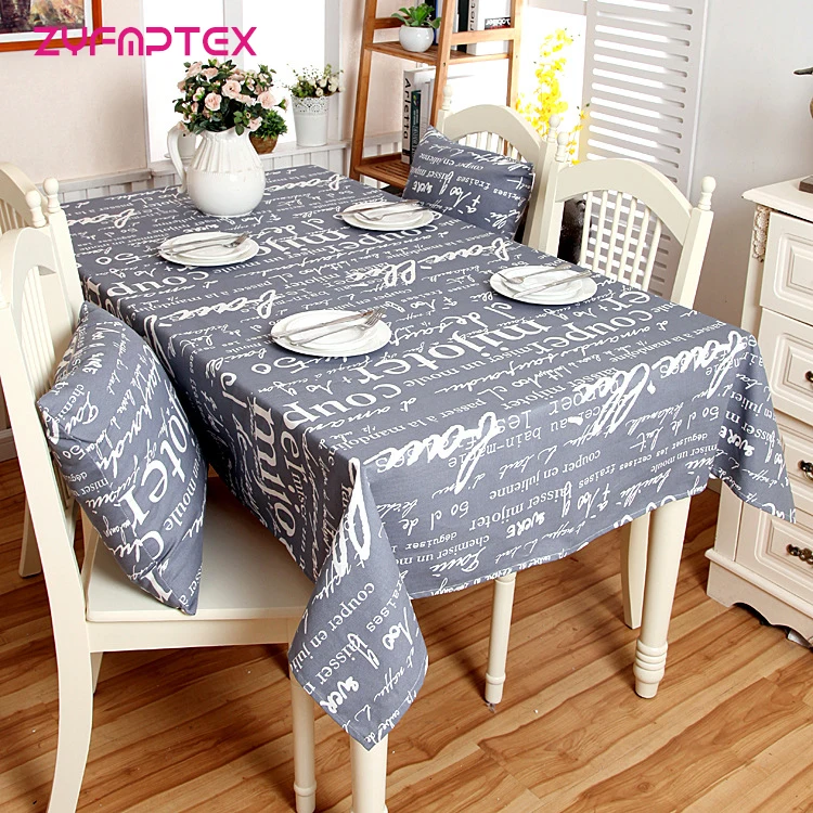ZYFMPTEX Grey English Word Cotton Coffee Table Cloth Country Style