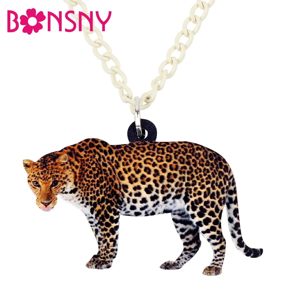 Bonsny Acrylic Elegant African Leopard Necklace Pendant Chain Choker