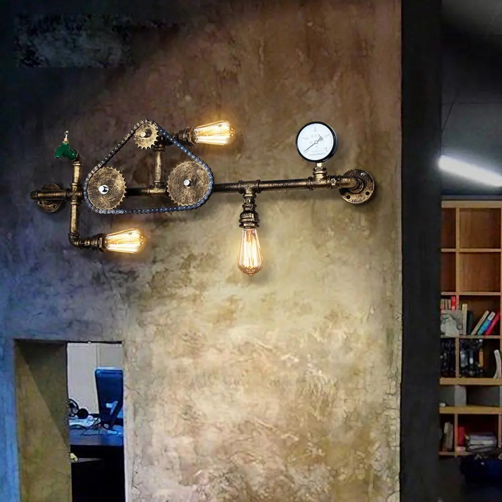 Американский Лофт металлическая водная трубка барная стойка настенный светильник промышленные бронзовые настенные лампы для коридора гостиная клуб бра