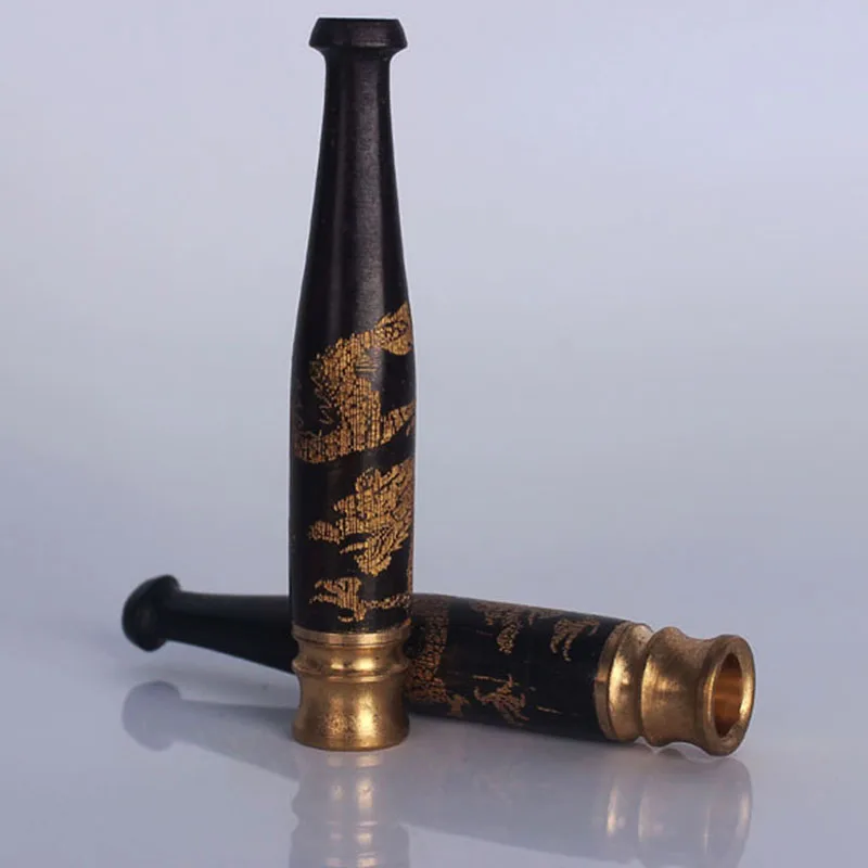 2019 New Reusable Handmade Ebony Carving Dragon Smoke Tobacco Filter Cigarette Holder