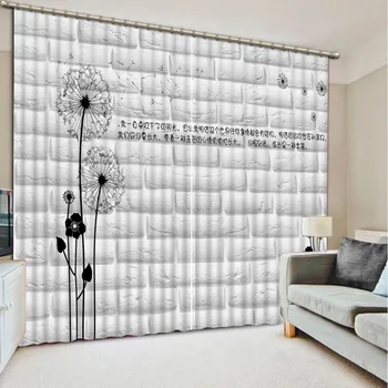 

Luxury European Modern 3D Curtain Dandelion White Brick Wall Bed Room Living Room Office Hotel Cortinas Window Curtain String