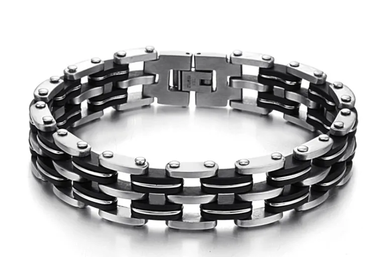 Italian New Design Men's Silicon & Stainless Steel Bracelet Black
