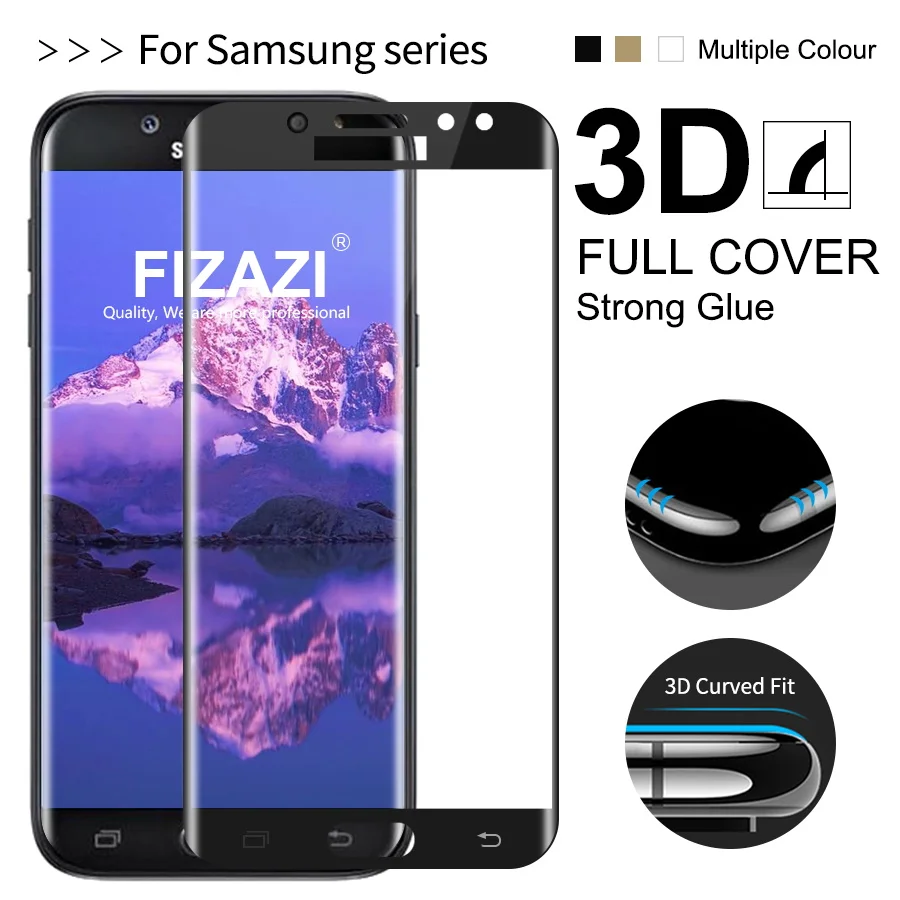 FIZAZI 3D Curved Full Cover Screen Protector for Samsung Galaxy J7 J5 J3 2017 Tempered Glass Protective Film | Мобильные телефоны и