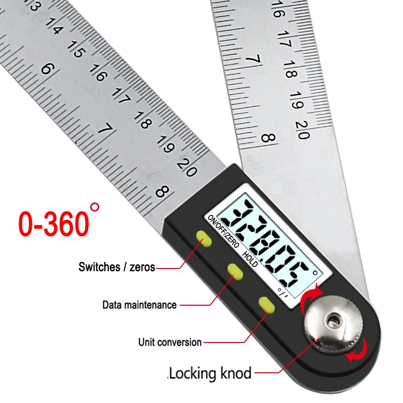 0-200mm 0-300mm Digital Angle Finder Meter 0-360 Degree Stainless Steel LCD Protractor Goniometer Ruler