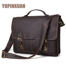 YUPINXUAN Mens Cow Leather Messenger Bags 14″ Laptop Handbags Office Bags Designer Genuine Leather Briefcases Cowhide Work Bags