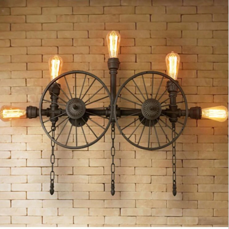 

Iron Wheel Chain Wall Lamps Industrial Vintage E27 Edison Bulb Bar Coffee shop Restaurant Wall Lights Loft Deco Free Shipping