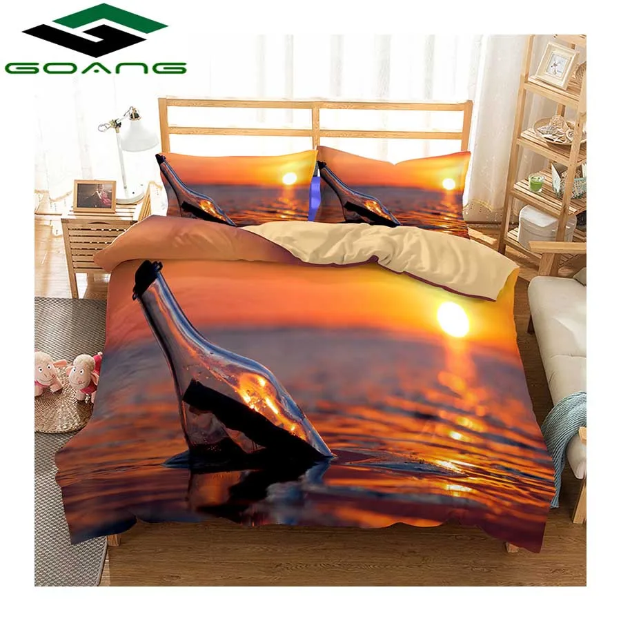 GOANG 3d bedding set setting sun scenery bed linen duvet cover bed cover set pillow case twin bedding set luxury home textile - Цвет: Серый