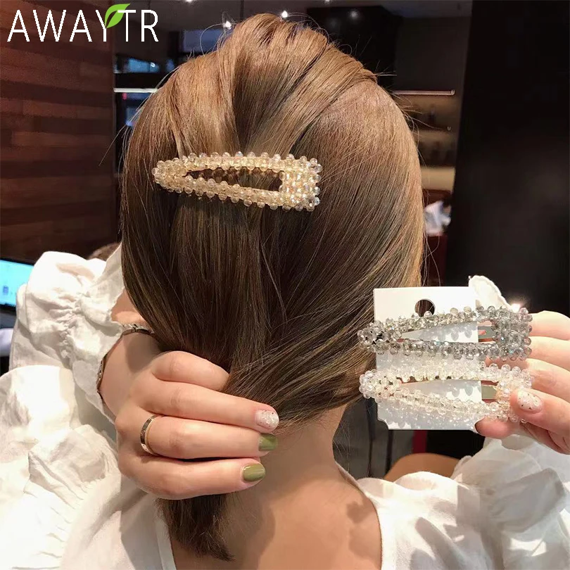 AWAYTR Women Hairpins Girl Bead Barrette Hair Clip Crystal Fashion Hair