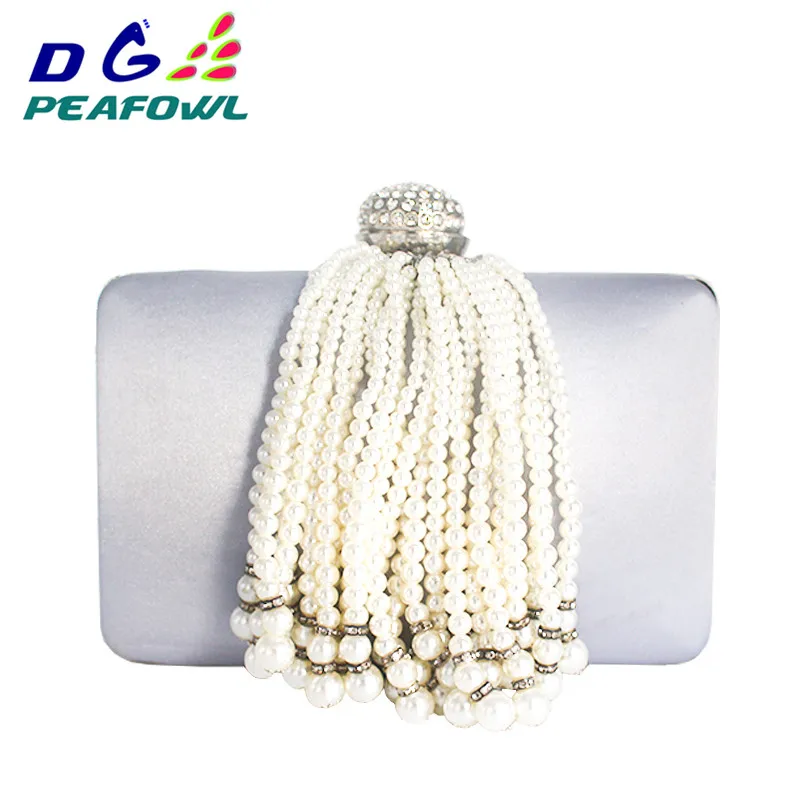 

New Pearl Tassel Female Beaded Bags Ladies Gold Wedding Purses With Pearl Chain Girls Party Bag Evening Clutches